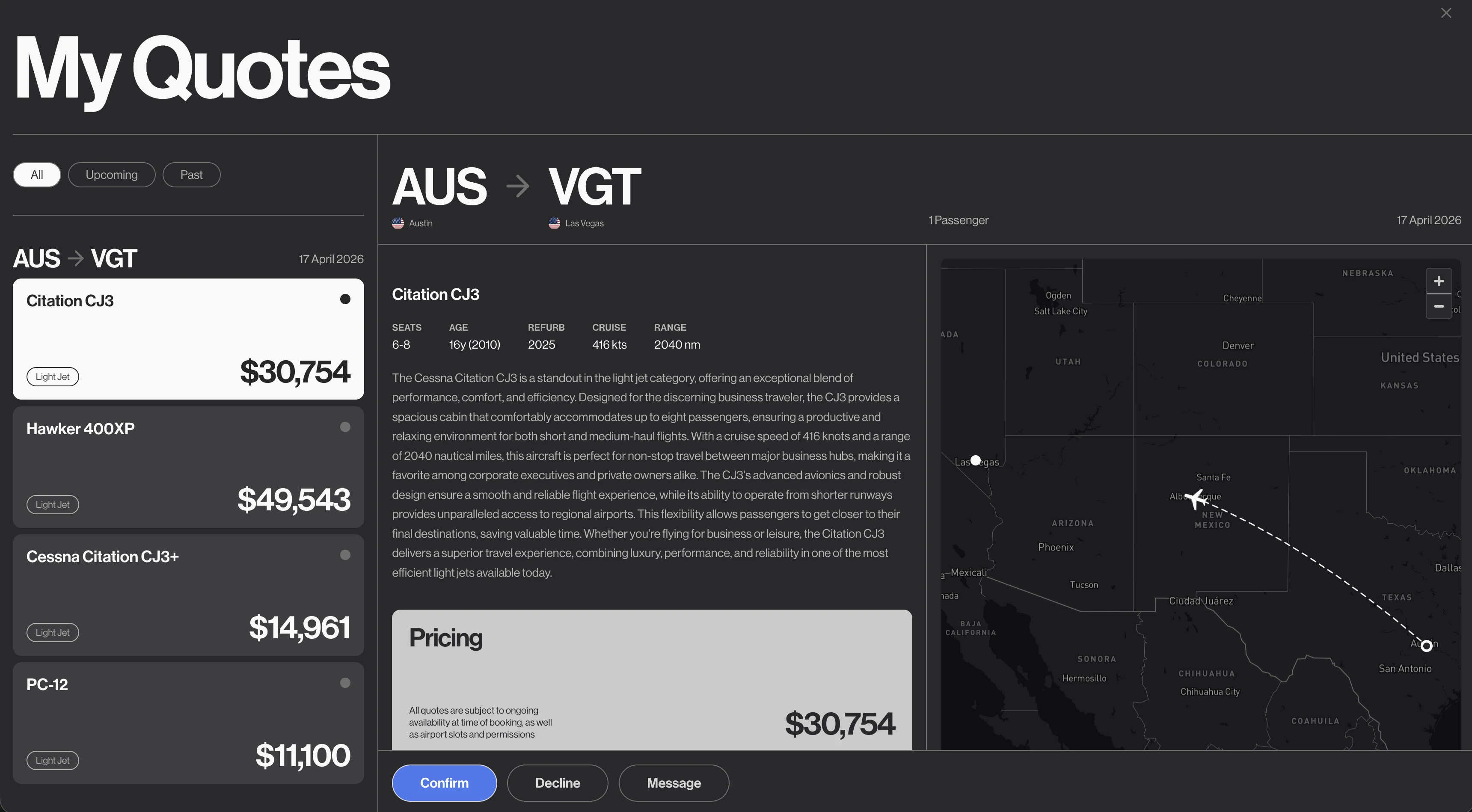 villiersOS My Quotes dashboard — full-stack charter management interface