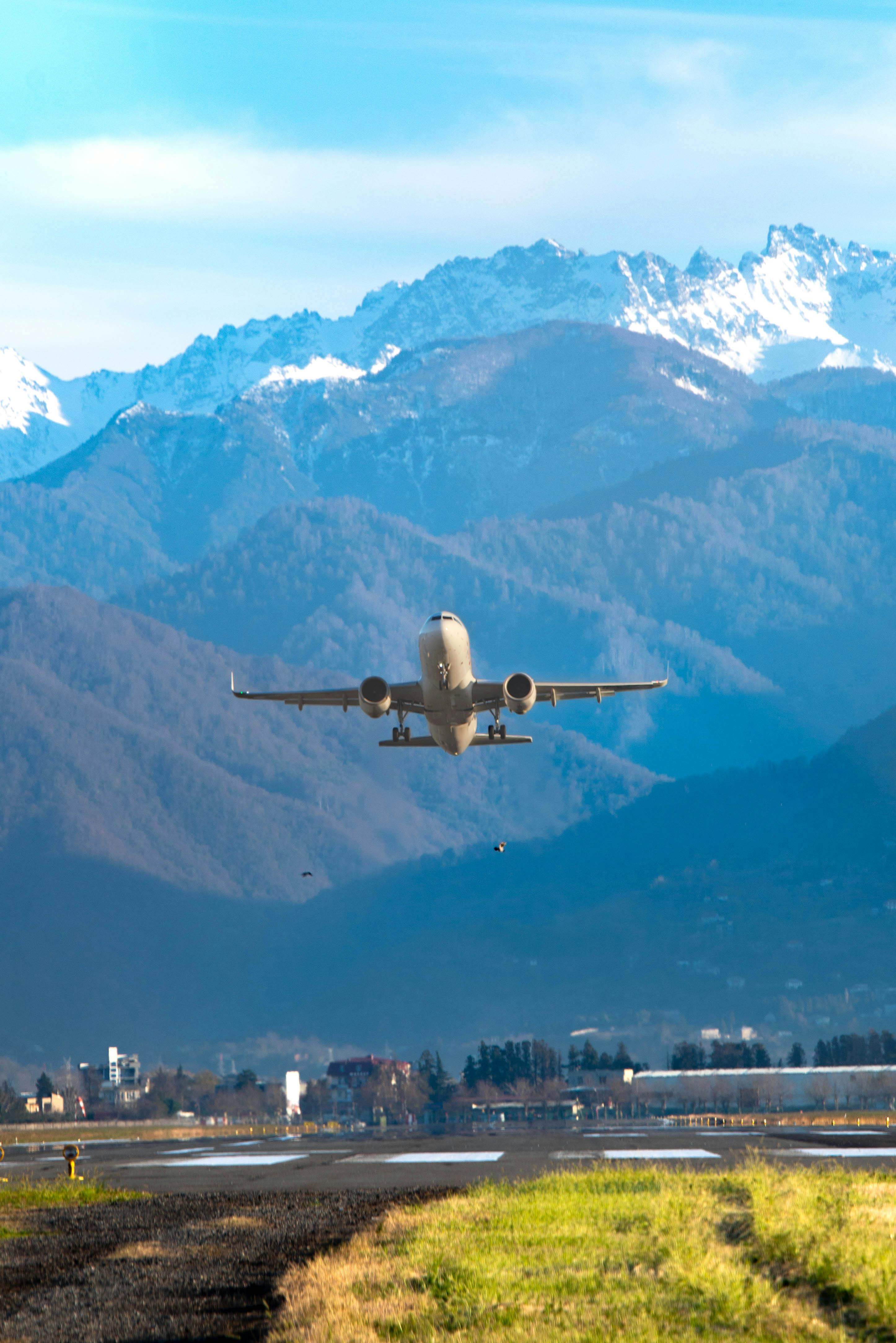 Private jet departing a mountain airport at peak season